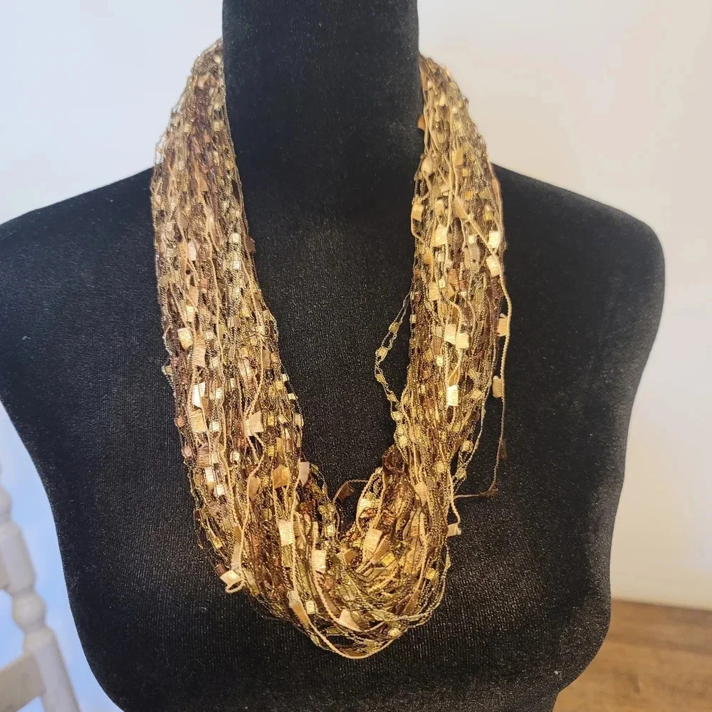 Multi brown tone scarf necklace